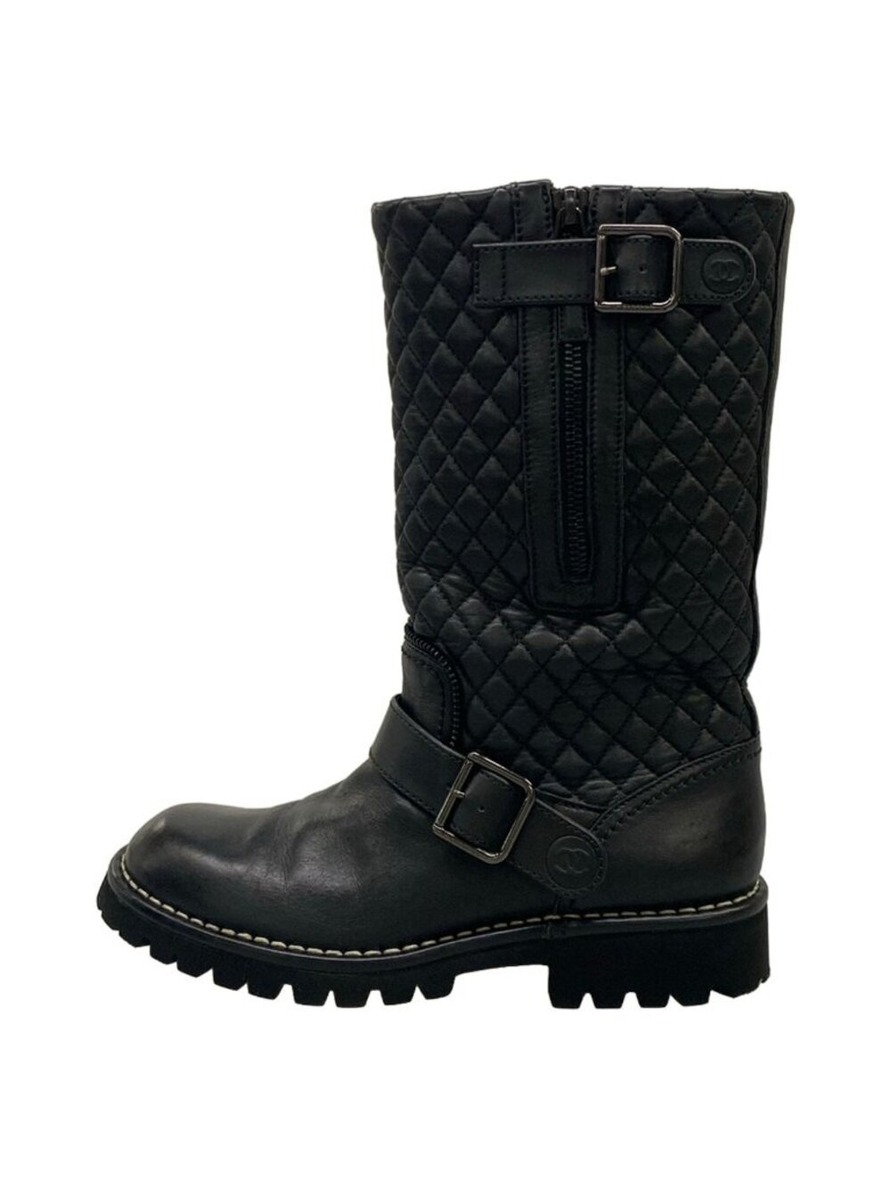 Chanel Boots Quilted Black Engineer Lambskin